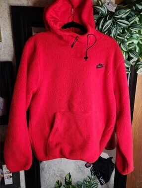 Nike Bright Red Sherpa Hoodie with Black Swoosh